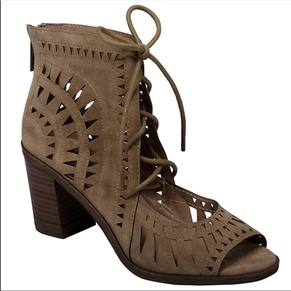 Taupe Laser Cut Gladiator Lace Up Peep Toe Sandal - Picture 5 of 5